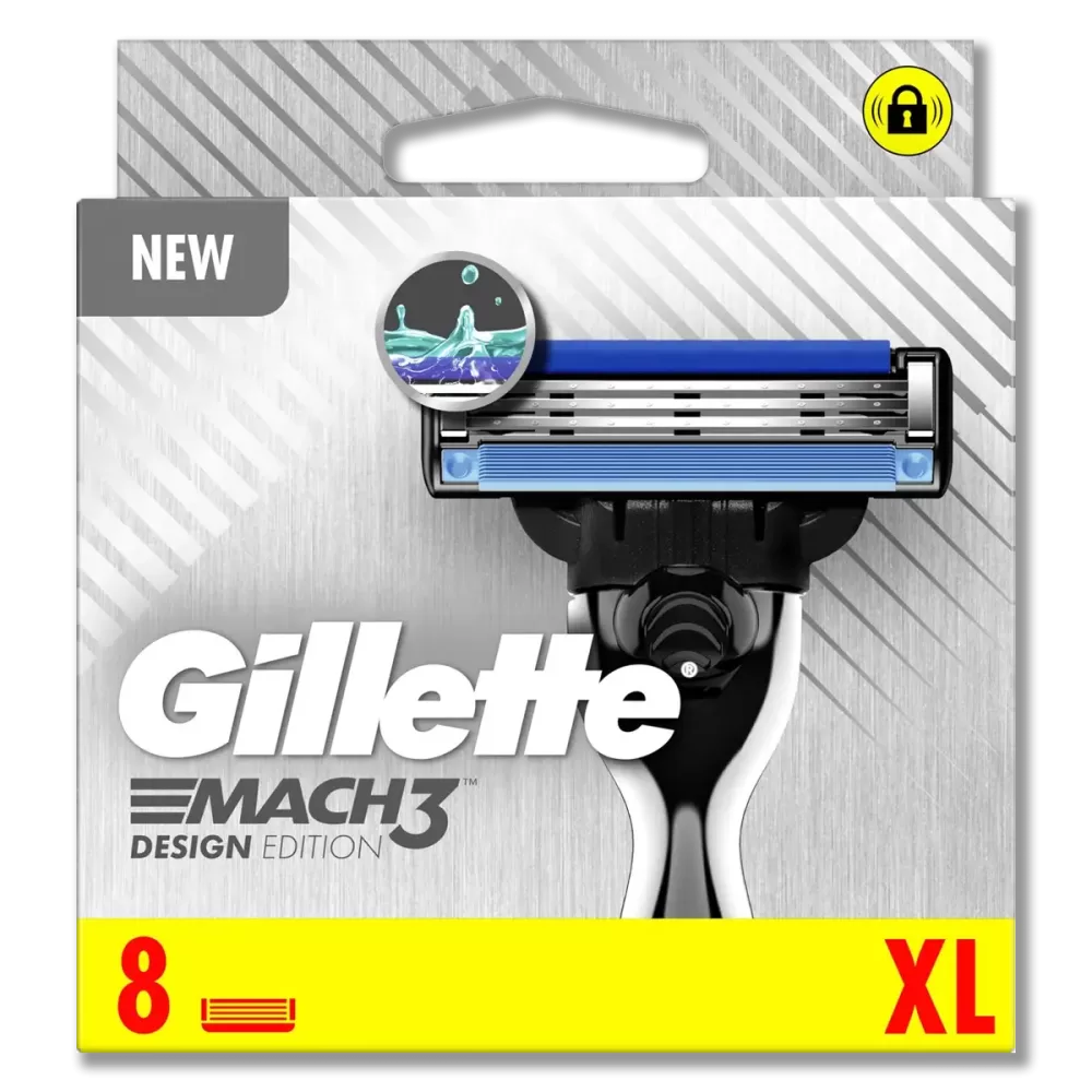 Gillette Mach3 Design Edition 8-pack - Hoge Kwaliteit Scheermesjes met 3 Sterke Mesjes voor Comfortabele Scheerbeurt, Geschikt voor Alle Mach3 Handvatten