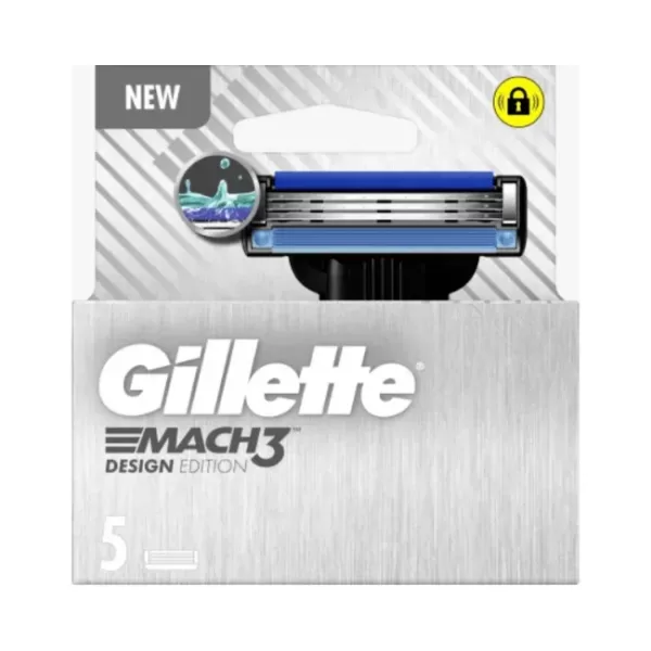 Gillette Mach3 Design Edition Scheermesjes – 5 stuks, 3-blad systeem, verbeterde glide strip, minder huidirritatie, voor een gladde scheerbeurt