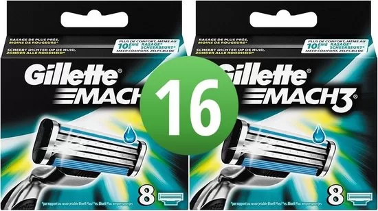 Gillette Mach3 Scheermesjes - 16 Stuks - Dicht op de Huid, Minder Druk, Microfin Skinguard, Compatibel met Alle Mach3 Systemen