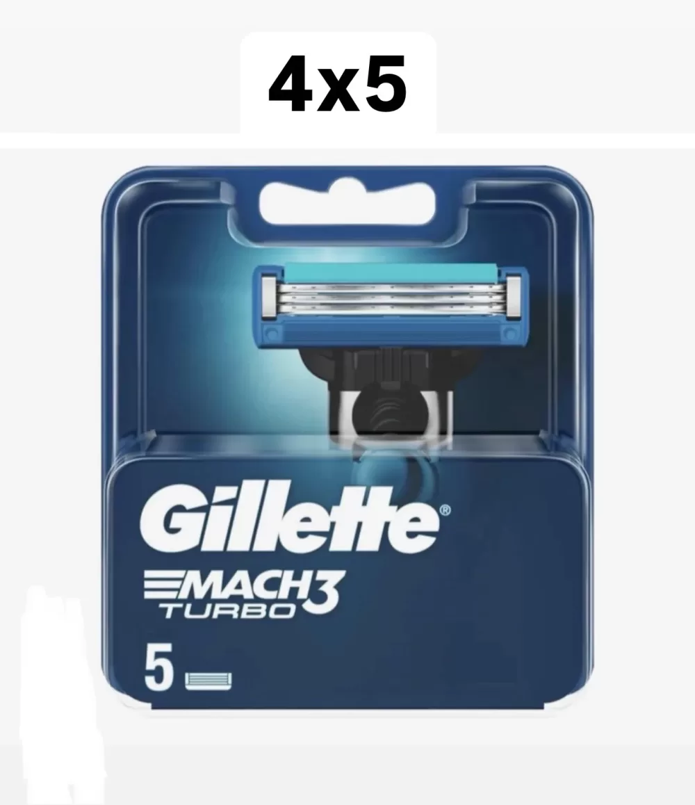 Gillette Mach3 Turbo Scheermesjes - 20 stuks (4x5) - Met Aloë Vera, Geavanceerd Scheerhoofd, Minder Druk, Geen Roodheid