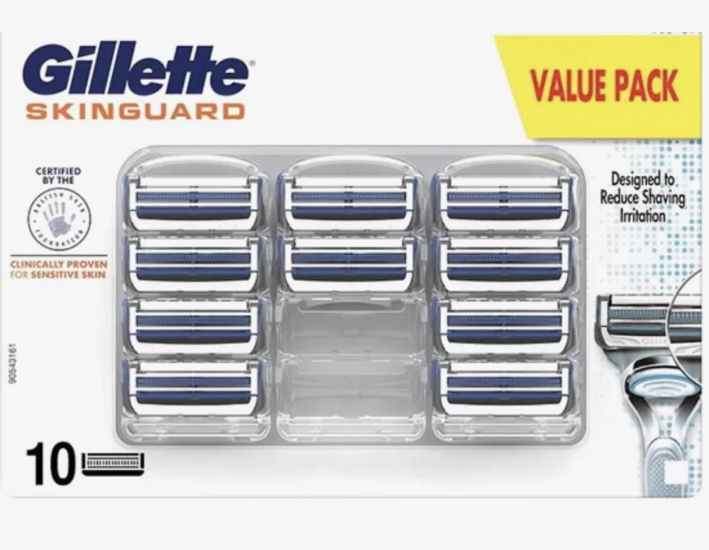 Gillette Skinguard Sensitive Scheermesjes - 10 Stuks - Minimaal huidcontact, glad scheerresultaat, ideaal voor gevoelige huid, past op Fusion houders.