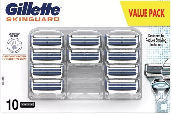 Gillette Skinguard Sensitive Scheermesjes - 10 Stuks, Minimaal Contact, Glad Scheerresultaat, Voor Gevoelige Huid, Past op Fusion Handgrepen