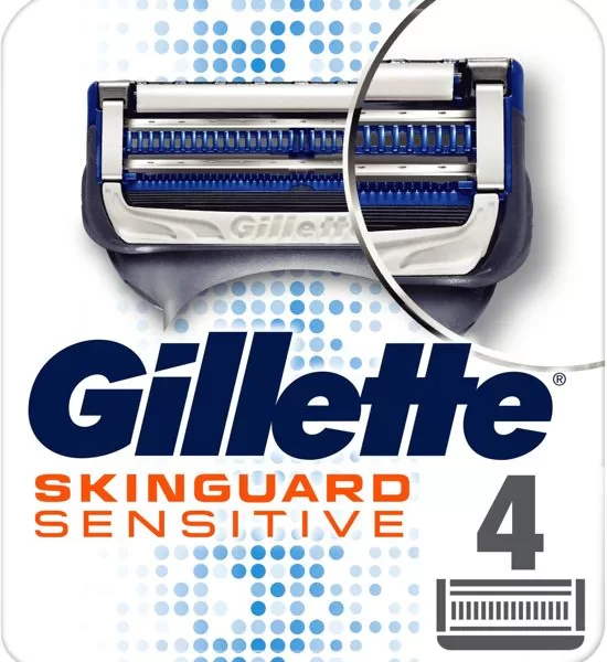 Gillette SkinGuard Sensitive Scheermesjes voor mannen - 4 navulmesjes, klinisch getest, minimal contact, irritatiebescherming, past op Fusion-handgrepen