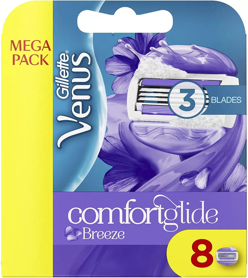 Gillette Venus ComfortGlide Breeze Scheermesjes - 8 Stuks, 3 Mesjes, Gel-Kussentjes, Zonder Scheergel, Bloemengeur, Voor Perfecte Scheerervaring