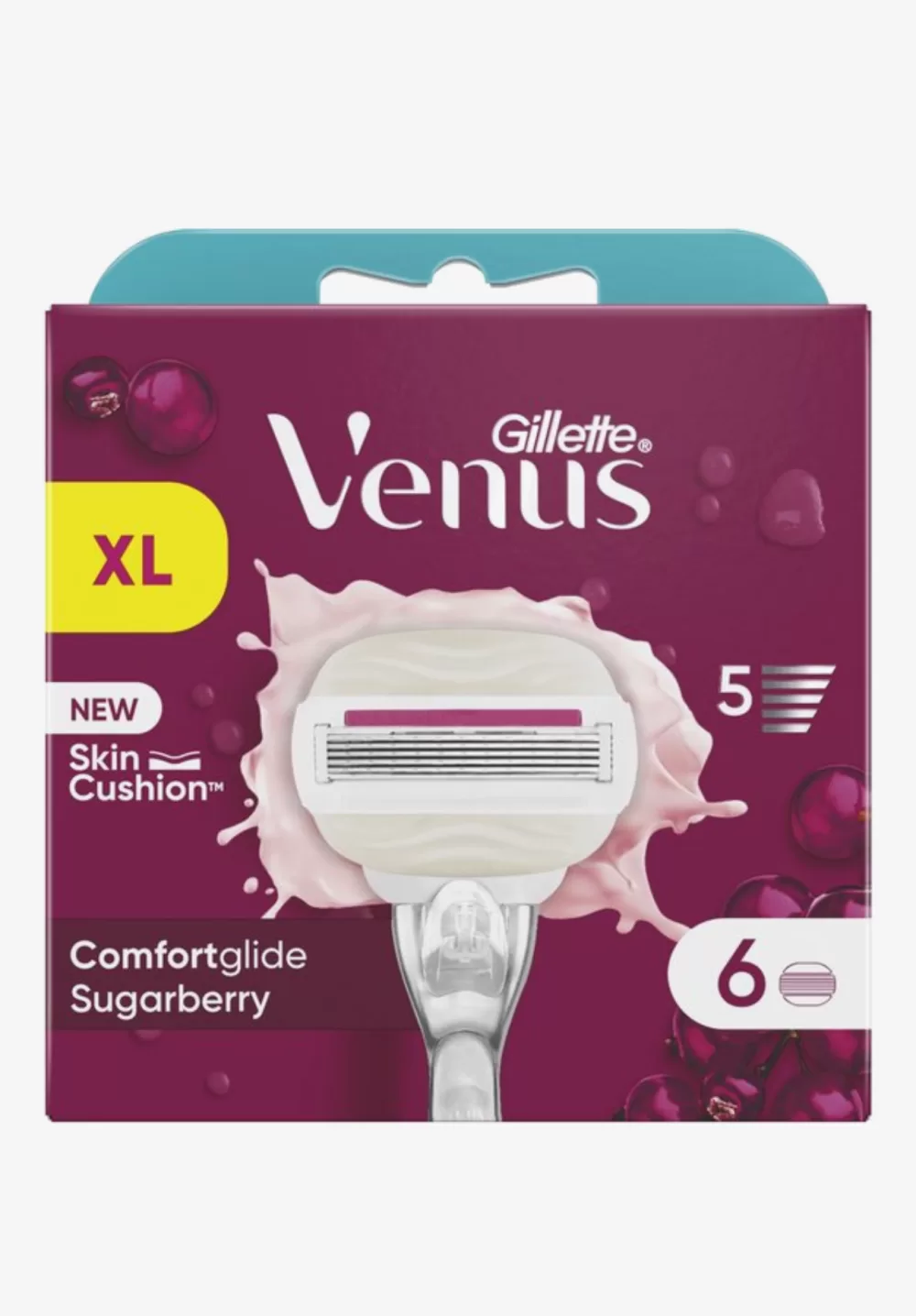 Gillette Venus Comfortglide Sugarberry – 6 Scheermessen für een Gladde Scheerbeurt, 5 Mesjes, Moisturizing Strips, Volledig Recyclebaar