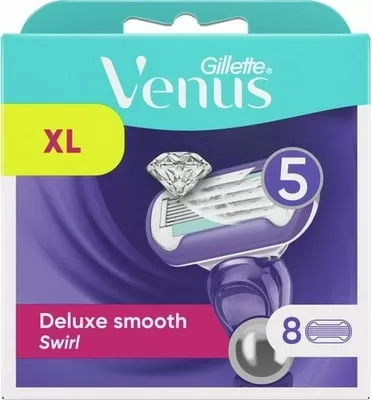 Gillette Venus Deluxe Smooth Swirl Vrouwen Scheermesjes - 8 Navulmesjes met 5 Mesjes, Flexibel Ontwerp, Huidbescherming, Voor Langdurige Gladheid