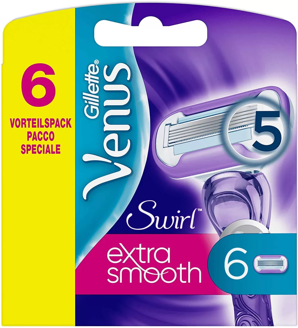 Gillette Venus Extra Smooth Swirl Navulmesjes - 6 Stuks, Diamantcoating, Voor Zorgeloos Scheren, Compatibel met Alle Venus Scheersystemen