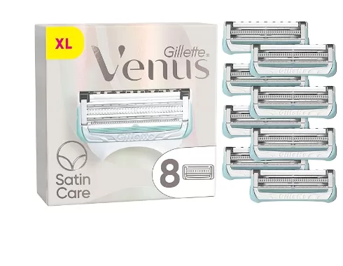 Gillette Venus Intimate Satin XL - 8 Scheermesjes voor Gevoelige Huid, Aloë, Precisietrimmer voor Lastige Plekken, Irritatievrij Scheerresultaat