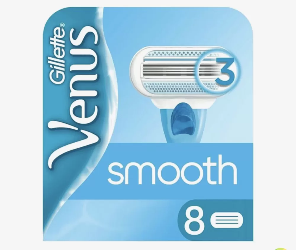 Gillette Venus Smooth Scheerkoppen voor Dames - 8-Pack, 3 Mesjes, Vochtstrip met Aloë, Voor Glad en Grondig Scheren, Compatibel met Venus Systemen