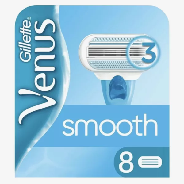 Gillette Venus Smooth Scheerkoppen voor Dames - 8-Pack, 3 Mesjes, Vochtstrip met Aloë, Voor Glad en Grondig Scheren, Compatibel met Venus Systemen