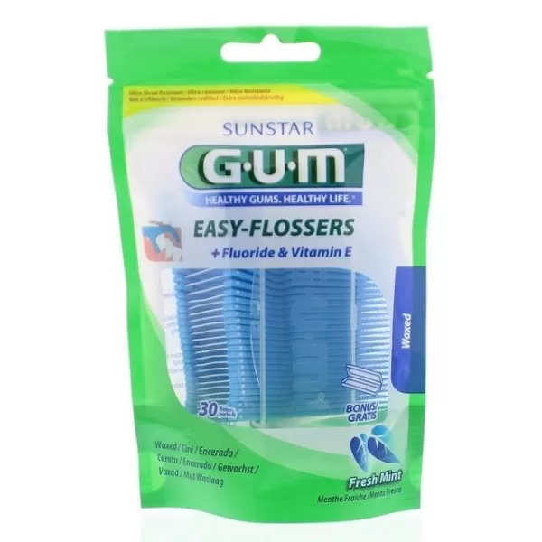 GUM Easy Flossers - 5 Pack à 30 Stk, mit Vitamin E & Fluorid, effektive Plaqueentfernung, komfortable Handhabung, Zahnzwischenräume reinigen.