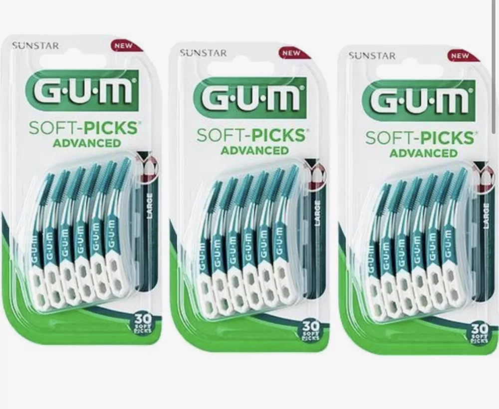 GUM Soft Picks Advanced Large - 90 Stuks Ragers met Fluoride - Voor dagelijks gebruik, licht gebogen, met reisdoosje, stevig handvat