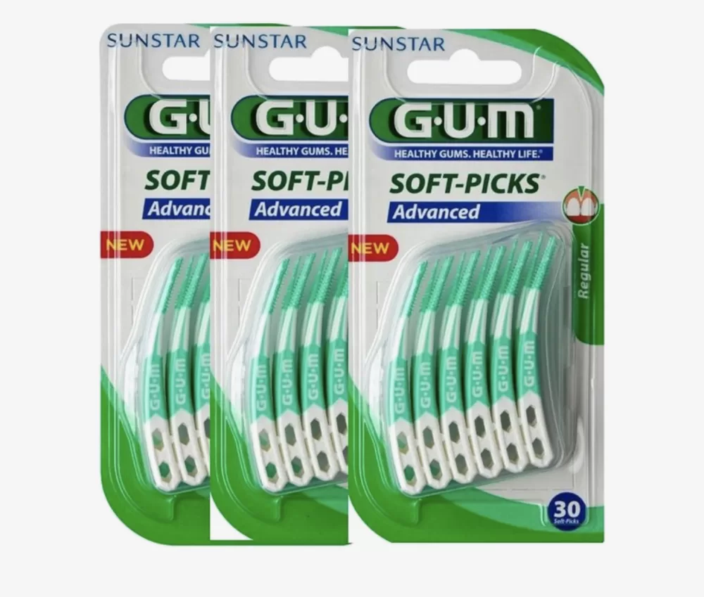 GUM Soft Picks Advanced Regular - 3x30 Stuks Ragers - Fluoride, Rubberen Borsteltjes, Licht Gebogen, Hygiënisch Reisdoosje