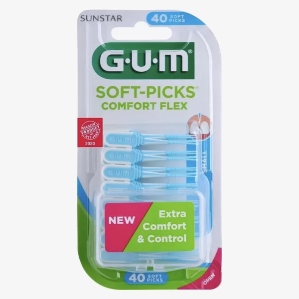 GUM Soft-Picks Comfort Flex Small - Zarte Zahnstocher mit flexibler Spitze, antiallergen, rutschfestem Griff & Aufbewahrungsbox für optimale Mundhygiene