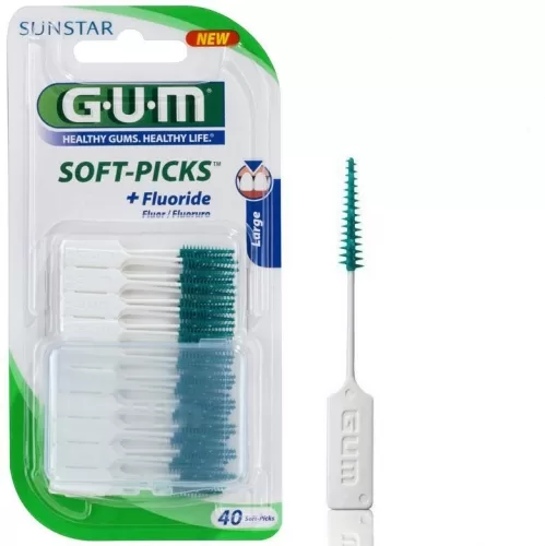 GUM Soft-Picks Large - 40 Interdentale Ragers met Rubber Borstel, Zacht voor Tandvlees, Ideaal voor Orthodontie, Inclusief Reisetui