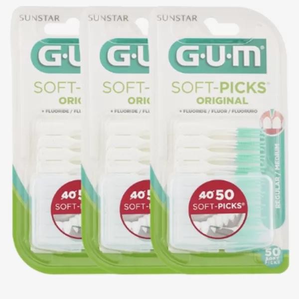 GUM Soft Picks Regular - 3x50 Stuks - Voordeelverpakking - Zachte Tandenborstels voor Gezond Tandvlees, Ideaal voor Orthodontie & Implantaten