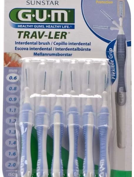 GUM Trav-ler Interdentale Rager 0.6 mm - 6 Stk. mit Antibakterieller Chloorhexidine-Beschichtung - Effektive Plaque-Entfernung