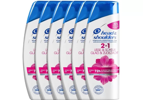 Head & Shoulders 2-in-1 Glad & Zijdezacht Shampoo & Conditioner - Voordeelverpakking 6x400ml - Roosbestrijding & Hydratatie, Glanzend Haar