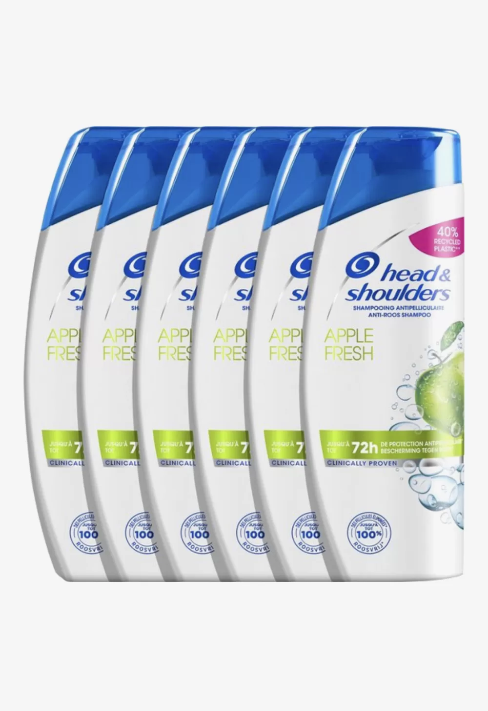 Head & Shoulders Apple Fresh Anti-Roos Shampoo Voordeelverpakking 6x400ml - 72 uur bescherming, dermatologisch getest, pH-gebalanceerd, recyclebaar