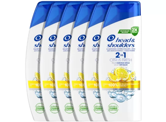 Head & Shoulders Citrus Fresh Shampoo Voordeelverpakking 6x400ml – Anti-roos, Vettig Haar, 72 uur Bescherming, Dermatologisch Getest, Recyclebaar