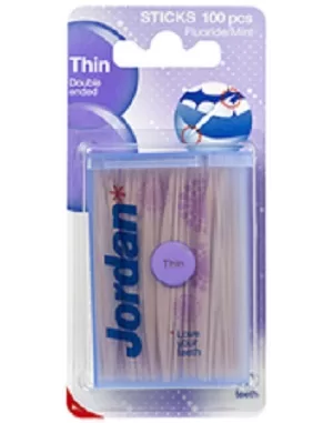 Jordan Dental Sticks Thin Double Ended - 100 Stuks - Met Mintsmaak en Fluoride - Voor Effectieve Tandenreiniging en Comfort