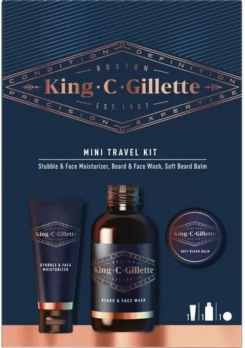 King C. Gillette Mini Lahjasetti - Kosteusvoide, Kasvojenpesuaine & Partavoide - Laadukkaat Parranhoitotuotteet Miehille