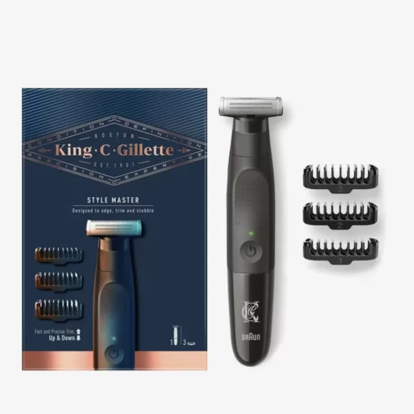 King C. Gillette StyleMaster Draadloze Stoppelbaardtrimmer - 4D-mes, Flexibele Kop, 3 Kammen, Waterbestendig, 45 min Batterijduur.