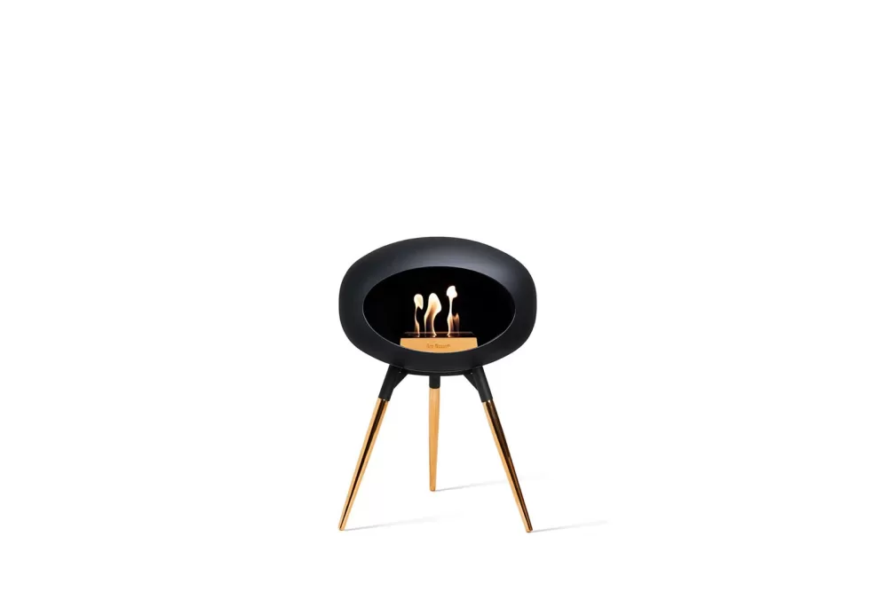 Le feu Ground Low Black Bioethanol Kamin mit Roségold Beinen - transportabel, elegant, rauchfrei für Innen & Außen, dänisches Design, 45 cm