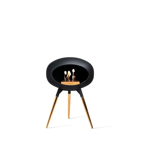 Le feu Ground Low Black Bioethanol Kamin mit Roségold Beinen - transportabel, elegant, rauchfrei für Innen & Außen, dänisches Design, 45 cm