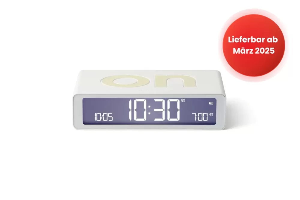 LEXON Flip Classic Wecker | Reversibler LCD-Wecker in Weiß | USB-Akku, minimalistisches Design, intuitive Bedienung, 13 Farben verfügbar