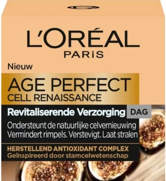 L'Oréal Age Perfect Cell Renew Dagcrème - 50 ml voor Rijpere Huid, Versterkt & Hydrateert met Hyaluronzuur en Zwarte Truffel