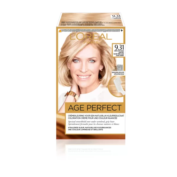 L’Oréal Excellence Age Perfect 9.31 Haarverf - Zeer Licht Goud Asblond, Perfecte Grijsdekking, Voor Licht Blond Haar, Inclusief Borstel