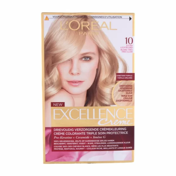 L'Oréal Excellence Crème 10 Extra Lichtblond - Drievoudige Verzorging, 100% Grijsdekking, Sterk & Zijdezacht Haar, Verbeterde Formule