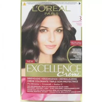 L’Oréal Excellence Creme Haarfarbe Nr. 3 - Donker Bruin, langanhaltende Farbintensität & Pflege, 100% Grauabdeckung, 100ml