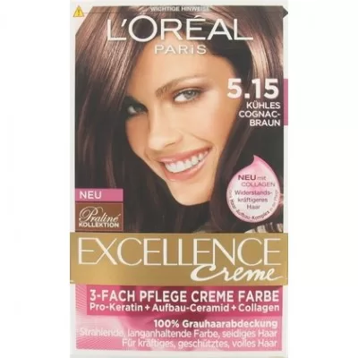 L’Oréal Excellence Creme Haarfarbe Nr. 5.15 Cognac Braun – Lang anhaltende Coloration für strahlenden Glanz und Pflege