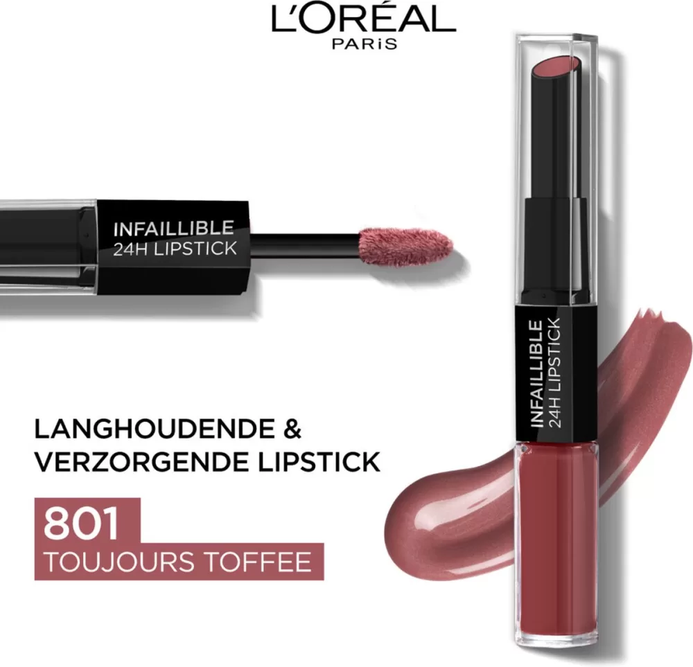 L’Oréal Lippenstift Infaillible 24H 801 Toujours Toffee - 5ml, langhoudend, verzorgende balsem, intense kleur, matte finish, niet afgevend.