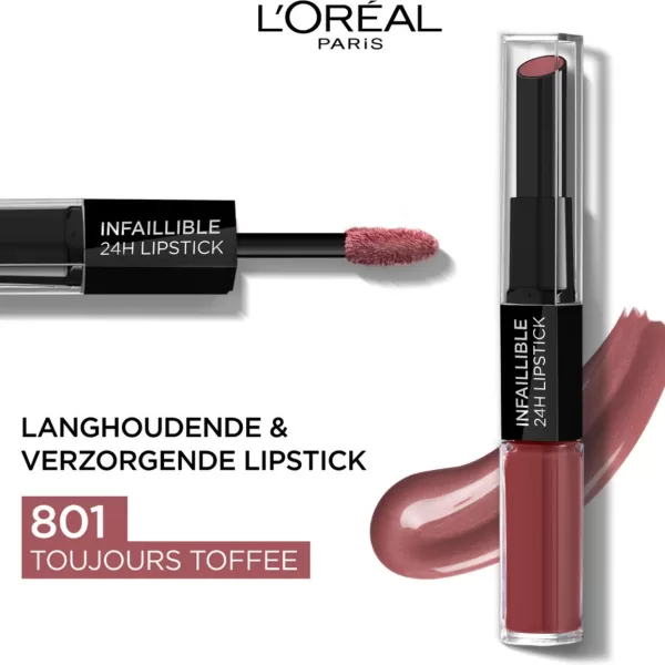 L’Oréal Lippenstift Infaillible 24H 801 Toujours Toffee - 5ml, langhoudend, verzorgende balsem, intense kleur, matte finish, niet afgevend.