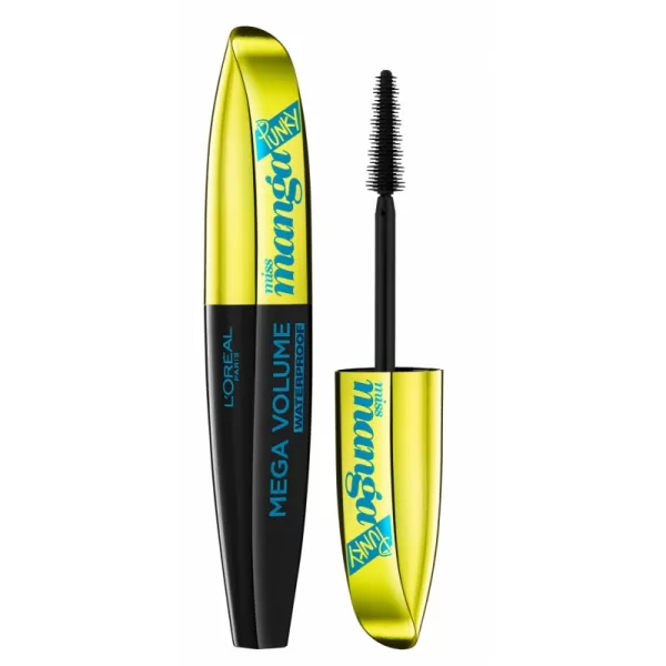 L'Oreal Mega Volume Miss Manga Punky Mascara – Waterproof, Schwarz, Volumen, Wimperntusche für dramatische Augenblicke