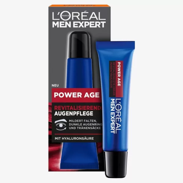 L'Oréal Men Expert Power Age Oogcrème 50ml - Anti-Aging met Hyaluronzuur, Vermindert Rimpels, Wallen & Donkere Kringen, Voor Alle Huidtypes