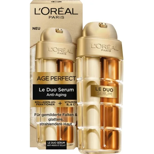 L'Oréal Paris Age Perfect Serum Duo – Antiveroudering voor Rijpe Huid, Collageen Peptiden, Vitamines B3 & C, 7 Dagen Resultaat, Stralende Huid