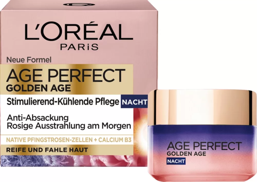 L'Oréal Paris Age Perfect Golden Age Nachtcreme 50ml für 55+, hydratisiert & verstevigt, Neo-Calcium, dermatologisch getestet