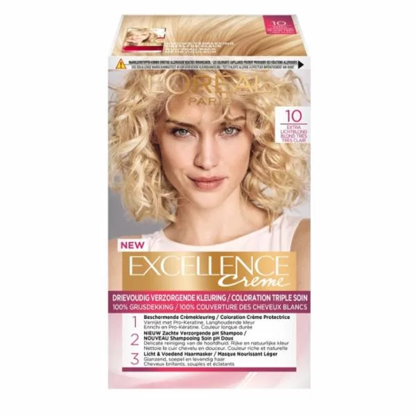 L'Oréal Paris Excellence Crème 10 Extra Lichtblond - Permanente Haarkleuring, 100% Grijsdekking, Pro-Keratine, Drievoudige Verzorging, Rijke Kleur