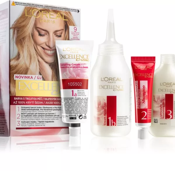 L’Oréal Paris Excellence Crème 9 - Permanente Haarkleuring, 100% Grijsdekking, Pro-Keratin, Verzorgende Shampoo & Masker, Stralend Haar