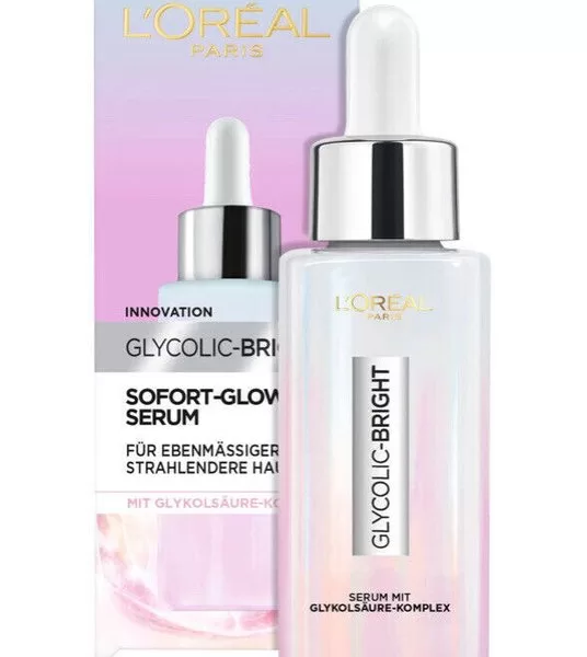 L'Oreal Paris Glycolic Bright Glow Serum 30ml - Vermindert pigmentvlekken, stralende huid, gelijkmatige teint, met glycolzuurcomplex