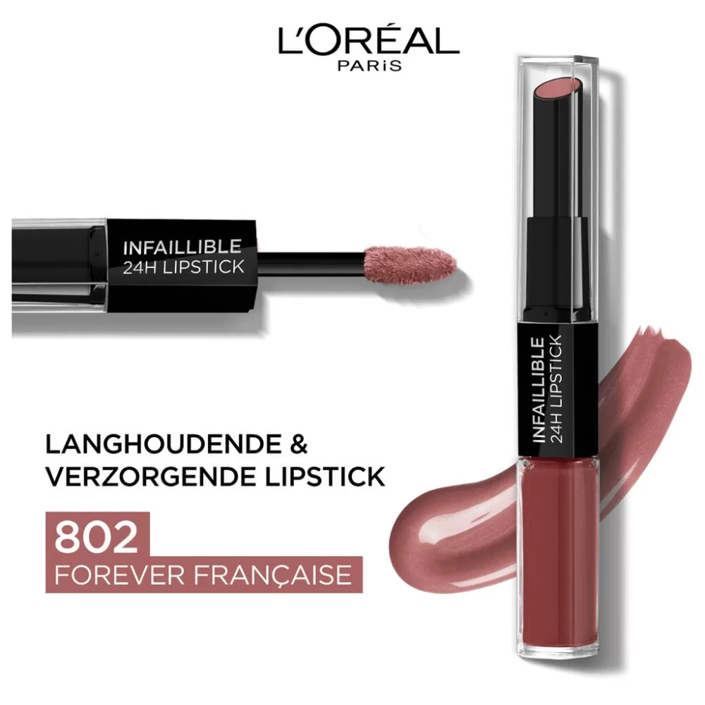 L'Oréal Paris Infaillible 24H Lippenstift 802 Forever Francais Nude - Langhaltende, pflegende Farbe für perfekte Lippen, 5g