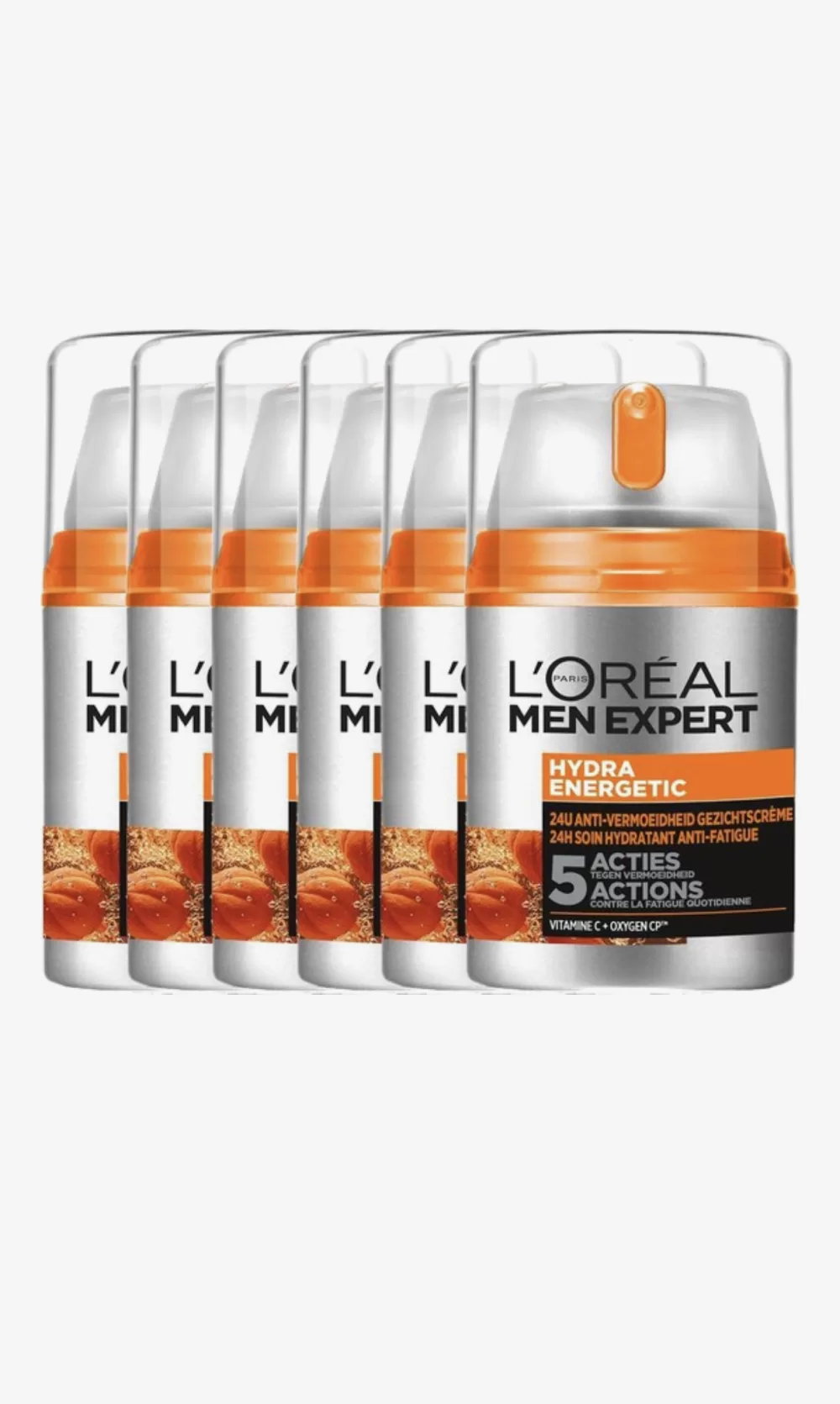 L’Oréal Paris Men Expert Hydraterende Dagcrème - 6x50ml Voordeelverpakking, 24u Hydratatie, Vermindert Vermoeidheid, Frisse Gezichtscrème