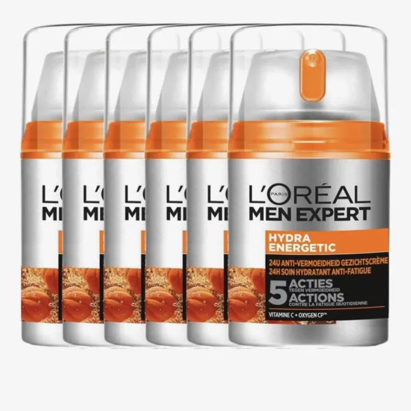 L’Oréal Paris Men Expert Hydraterende Dagcrème - 6x50ml Voordeelverpakking, 24u Hydratatie, Vermindert Vermoeidheid, Frisse Gezichtscrème