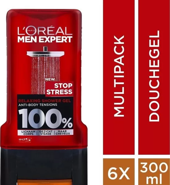 L’Oréal Paris Men Expert Stop Stress Duschgel - 6 x 300 ml - Vorteilspackung für Männer - Erfrischende Pflege und Stressabbau