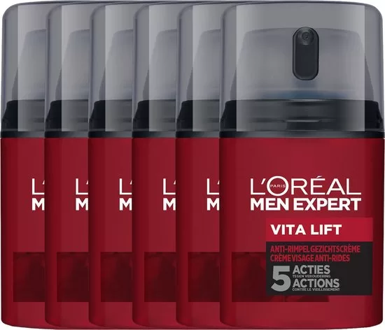 L'Oréal Paris Men Expert Vita Lift Hydraterende Gezichtscrème - 6 x 50 ml - Anti-rimpel, Verstevigend, Voordeelverpakking voor Mannen