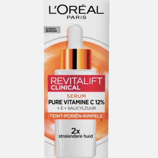 L'Oréal Paris Revitalift Clinical 12% Pure Vitamin C Serum 30ml - Verhelderend, vermindert fijne lijntjes en poriën, geschikt voor alle huidtypes